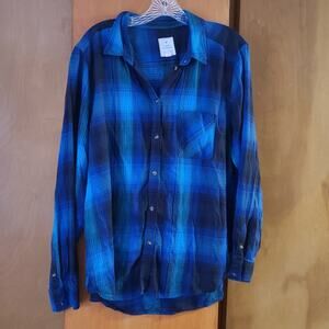 Womens American Eagle Vintage Boyfriend Blue Plaid LS Shirt XL